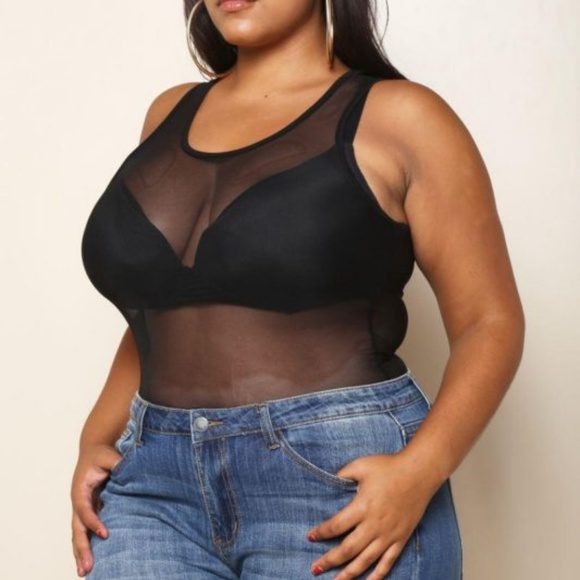 Plus Size Sleeveless Mesh Bodysuit - Picture 2 of 5